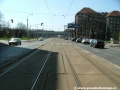 Původní podoba tratě v Sokolovské ulici v úseku zastávek U Svobodárny (dnes Divadlo Gong) a Balabenka. | 26.7.2004