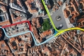 Letecký snímek okolí Staroměstského náměstí přináší alespoň přibližnou orientaci v tom, jak promyšlené vedení tramvajových tratí v centru města naši předci realizovali.