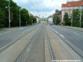 Původní podoba tramvajové tratě mezi křižovatkou Prašný most a křižovatkou Vítězné náměstí.