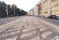 Dodnes zachovaná část tramvajové tratě v Opletalově ulici