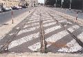 Dodnes zachovaná část tramvajové tratě v Opletalově ulici