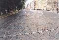 Pozůstatky kolejové větve křižovatky Opletalova v pohledu od Hybernské ulice