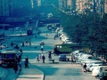 Pohled na Václavské náměstí v době výstavby podchodu ve střední části náměstí od sochy svatého Václava. | 1967
