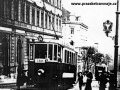 Na fotografii konečné zastávky v ulici U Santošky stojí jeden z pěti rekonstruovaných motorových vozů původně provozovaných Matějem Hlaváčkem na trati Anděl - Klamovka. | před dubnem 1913
