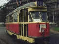 Vůz T1 ev.č.5117 vypravený na linku 18 obrací v původní smyčce Vozovna Pankrác. | 27.6.1980