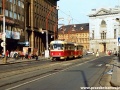 Ulicí Na Příkopě burácí souprava vedená vozem T3.1 ev.č.6014 vypravená na linku 5. | 1984