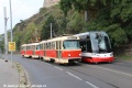 Generační proměna pražských tramvají. Zatímco souprava vozů T3 #6149+6102 z roku 1962 slaví padesáté třetí narozeniny, vůz Škoda 15 ForCity Alfa #9330 je na světě teprve pár týdnů. | 4.10.2015