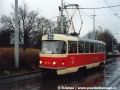 Vůz T3 ev.č.6230 vypravený na linku 14 přijíždí ke křižovatce dolní Palmovka | 27.11.1996