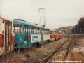 V konvoji vyřazených vozů T3 na nádraží ČD Praha-Smíchov očekává svůj další osud vůz ev.č.6444. | 3.3.1997