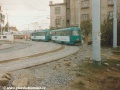 Před vozovnou Pankrác ještě probíhají dokončovací práce tramvajové tratě, ale pankrácké vlaky již manipulačně do vozovny zatahují. Stejně jako souprava vozů T3 ev.č.6445+6444 vypravená toho dne na linku 17. | 21.10.1995
