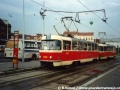 Souprava vozů T3 s řídícím vozem ev.č.6511 v čele vypravená na linku 12 manipuluje v prostoru zastávky Na Knížecí. | 29.8.1994