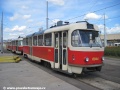 Odstavený vůz T3 ev.č.6944 z roku 1976 na koleji před objektem oděvního skladu. | 21.4.2012