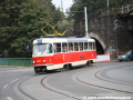 Vůz T3 ev.č.6957 opouští podjezd pod železniční tratí na Smíchov. | 17.9.2011