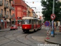 Souprava vozů T3SUCS ev.č.7021+7025 vypravená na linku 22 projela celým areálem vozovny Strašnice a následně zpětným pohybem dolním vjezdem zatahuje na odstavení na příslušnou kolej. | 16.9.2008