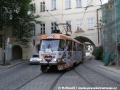 Kofola tramvaj tvořená vozem T3SUCS ev.č.7040 opouští kolejovou splítkou v Letenské ulici | 7.6.2007