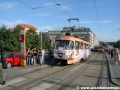 Kofola tramvaj tvořená vozem T3SUCS ev.č.7040 v zastávce Palackého náměstí | 13.7.2007