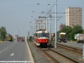 K zastávce Depo Hostivař klesá souprava vozů T3SUCS ev.č.7049+7048 vypravená na linku 7. | 2.6.2008