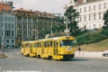 Souprava vozů T3SUCS ev.č.7106+7107 vypravená na linku X-A míří k zastávce Vršovické náměstí. | 7.9.2002