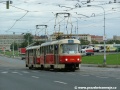 Souprava vozů T3SUCS ev.č.7144+7145 vypravená na linku 1 u kolejového rozvětvení do smyčky Špejchar. | 3.9.2006