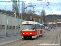 Souprava vozů T3SUCS #7166+7167 vypravená na odkloněnou linku 23 přijíždí do zastávky Vozovna Motol. | 22.3.2004