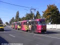 Souprava vozů T3SUCS ev.č.7192+7193 vypravená na linku 1 právě vjela na přeložku tramvajové tratě na Prašném mostě | 8.10.2010