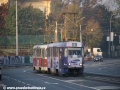 Souprava vozů T3SUCS ev.č.7234+T3 ev.č.6957 vypravená na linku 1 projíždí přeložkou tramvajové tratě na Prašném mostě | 8.10.2010