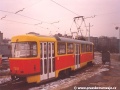 Vůz T3SUCS-DVC ev.č.7251 řazený jako řízený v soupravě s vozem ev.č.7251 na lince 9 ve smyčce Spojovací. | zima 1994/1995