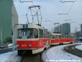 Souprava vozů T3M ev.č.8019+8020 vypravená na linku 9 na vnější koleji smyčky Sídliště Řepy. | 26.2.2005