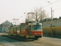 V zastávce Mostárna stanicuje souprava vozů T3M ev.č.8050+8020 vypravená na linku 3. | 22.2.2003