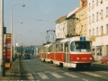 V zastávce Ocelářská stanicuje souprava vozů T3M ev.č.8050+8020 vypravená na linku 3. | 22.2.2003