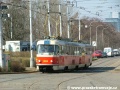 Souprava vozů T3M ev.č.8058+8069 vypravená na linku 1 vjíždí do křižovatky dolní Palmovka od Libeňského mostu | 1.4.2005