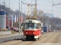 Vůz T3M2-DVC ev.č.8077 vypravený na linku 19 míří k zastávce Kolbenova. | 24.3.2012