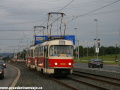 Souprava vozů T3M ev.č.8098+8099 vypravená na linku 22 míří od Vypichu k zastávce Obora Hvězda. | 31.8.2010