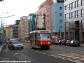 Vůz T3R.PV ev.č.8163 vypravený na linku 15 míří Sokolovskou ulicí od zastávky Nádraží Vysočany. | 1.6.2012