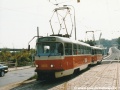 Souprava vozů T3R.P ev.č.8225+8228 opuští barrandovskou trať. | 17.9.2003
