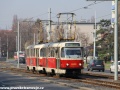 Souprava vozů T3R.P ev.č.8303+8309 vypravená na linku 3 opustila zastávku Hloubětín a míří k zastávce Sídliště Hloubětín. | 24.3.2012