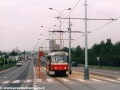 Vůz T3R.P ev.č.8318 vypravený na linku 37 stanicuje v zastávce Malešická továrna. | 10.5.2002