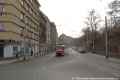 Pohled z Ruské do Francouzské ulice se soupravou vozů T3R.P #8330+#8341 vypravenou na linku 22 a odbočující do Moskevské ulice. | 10. 3. 2026