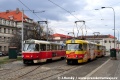 Setkání vozů T3R.P ev.č.8346+8347 a T3SUCS ev.č.7172+7173 vypravených na linku 18 ve smyčce Vozovna Pankrác. | 20.3.2011