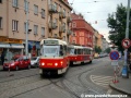 Souprava vozů T3R.P ev.č.8398+8399 vypravená na linku 7 vjíždí do vozovny Strašnice dolním vjezdem. | 16.9.2008