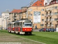 Souprava vozů T3R.P ev.č.8432+8433 vypravená na linku 8 projíždí zatravněným úsekem dvoukolejné tramvajové tratě v místě původní smyčky Podbaba. | 2.9.2011