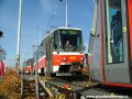Vytahování vozu Škoda 14T ev.č.9113 na pražské koleje soupravou  vozů T6A5 ev.č.8607+8608 | 30.10.2006