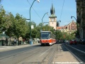 Vůz KT8D5 #9007 vypravený na linku 24 projíždí Smetanovým nábřežím pod dohledem Staroměstské vodárenské věže. | 20.7.2006