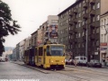 Vůz KT8D5 ev.č.9009 vypravený na linku X-B nahrazující provoz metra uhání po Sokolovské ulici k zastávce Balabenka. | 21.9.2002