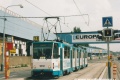 Vůz KT8D5 ev.č.9012 vypravený na linku X-B stanicuje v zastávce Kolbenova. | 21.9.2002
