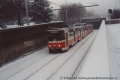 Souprava vozů KT8D5 #9016+9026 na lince X17 stoupá z podjezdu u zastávky Třebenická ke konečné Sídliště Ďáblice. | 1. prosince 1993
