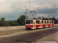 Vůz KT8D5 ev.č.9025 vypravený na linku 1 míří přes Libeňský most k zastávce Maniny | 23.7.1995