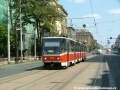 Vůz KT8D5 ev.č.9028 vypravený na linku 3 projíždí Vršovickou ulicí mezi křižovatkami Minská a Koh-i-noor. | 30.7.2004