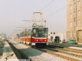 Vůz KT8D5 ev.č.9044 při návratu z Opravny tramvají do vozovny Hloubětín využil rekonstruovanou trať v Českomoravské ulici. | 21.11.2003