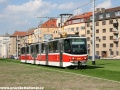 Vůz KT8D5.RN2P ev.č.9062 vypravený na linku 8 stoupá zatravněným tramvajovým tělesem v místě někdejší smyčky Podbaba. | 3.9.2011